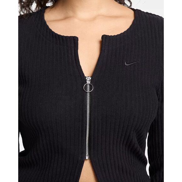 Nike FN3682-010 Women's Sz M Black Chill Rib Slim Fit Full-Zip Cardigan - Picture 11 of 13